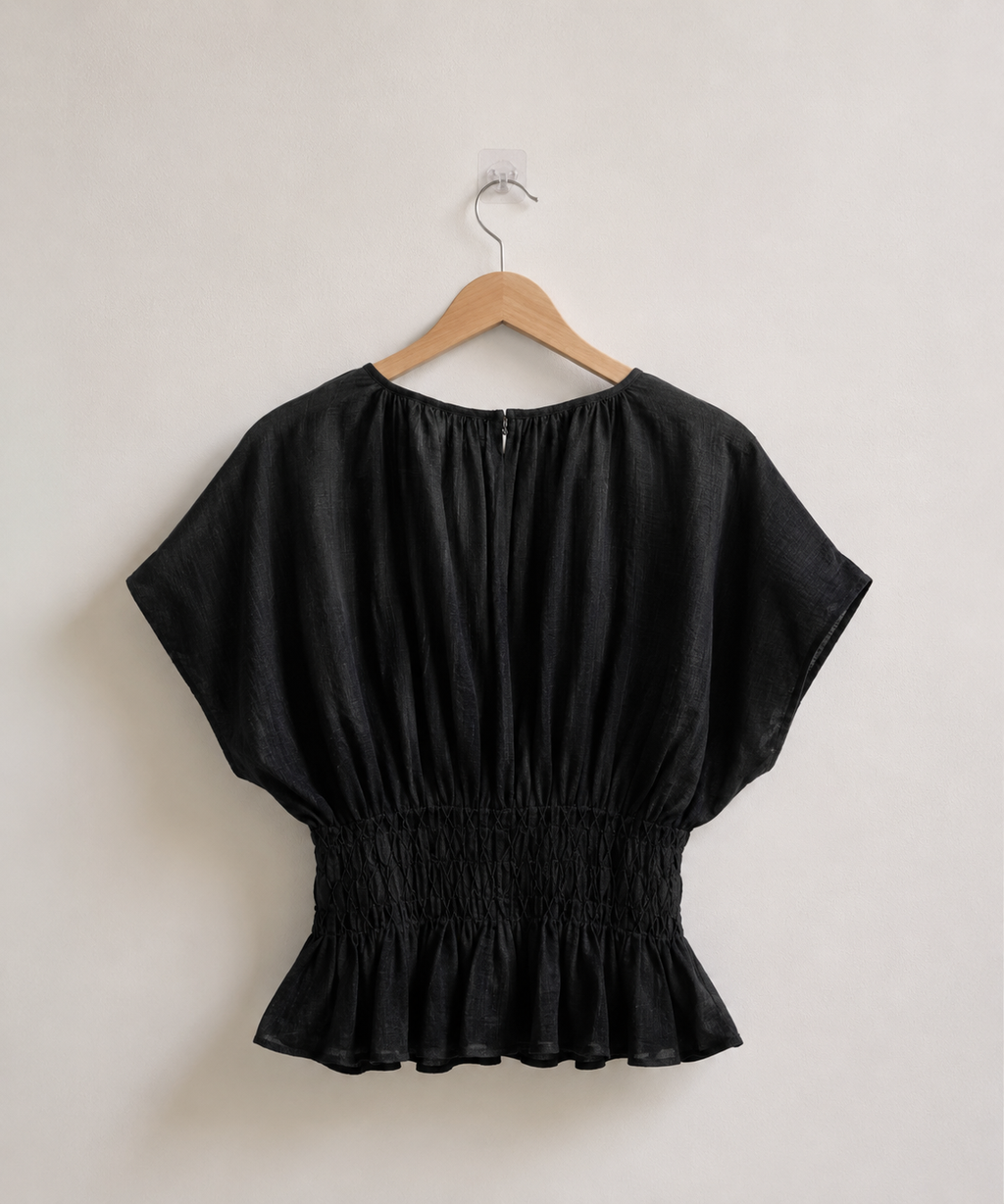 Black Smocked Top