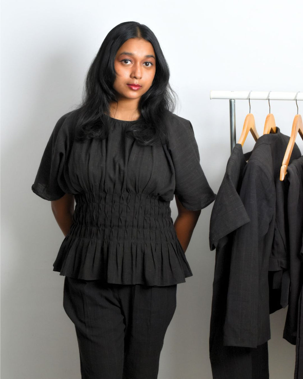Black Smocked Top