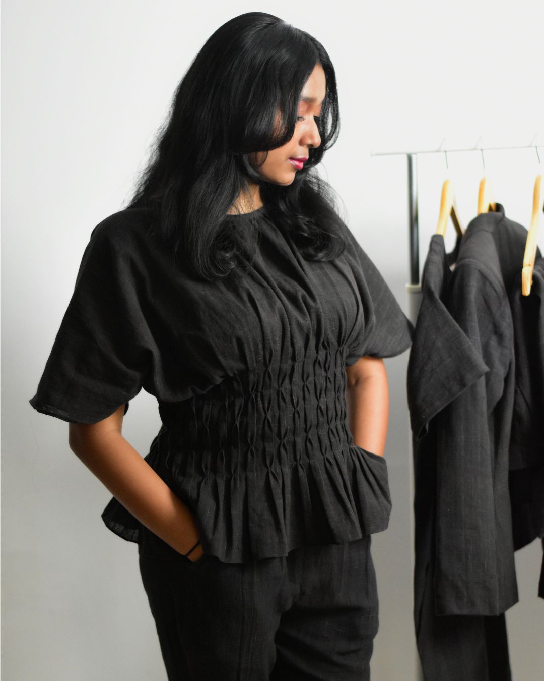 Black Smocked Top