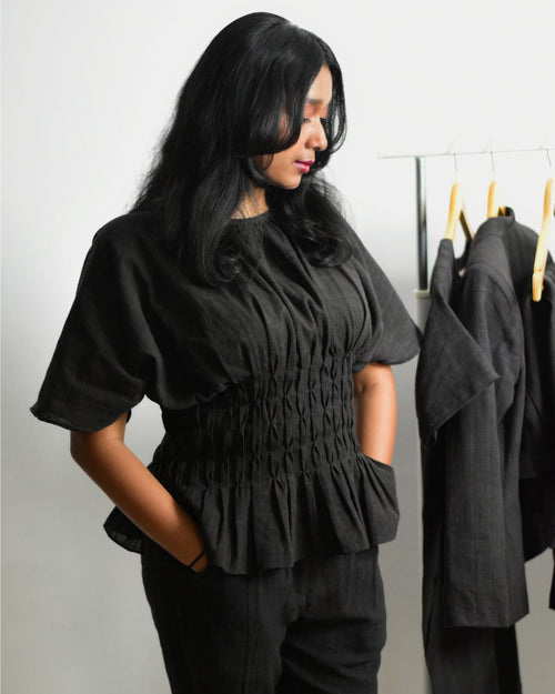 Black Smocked Top